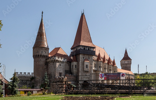 View of Hunedoara Castle, also known a Corvin Castle or Hunyadi Castle in Hunedoara, Romania