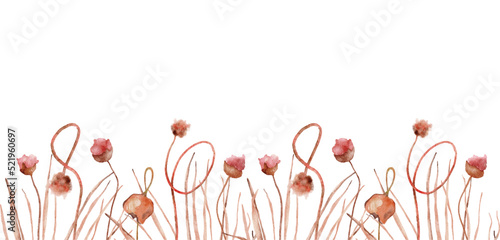 Watercolor flower buds abstract hand painted illustration border