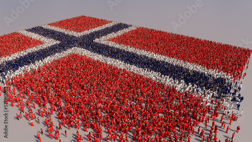 A Crowd of People congregating to form the Flag of Norway. Norwegian Banner on White. photo