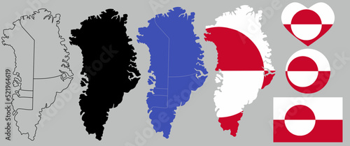 Greenland map flag icon set vector