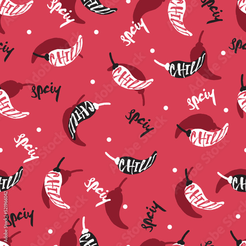 Red Spicy Chillies Food Vector Graphic Seamless Pattern