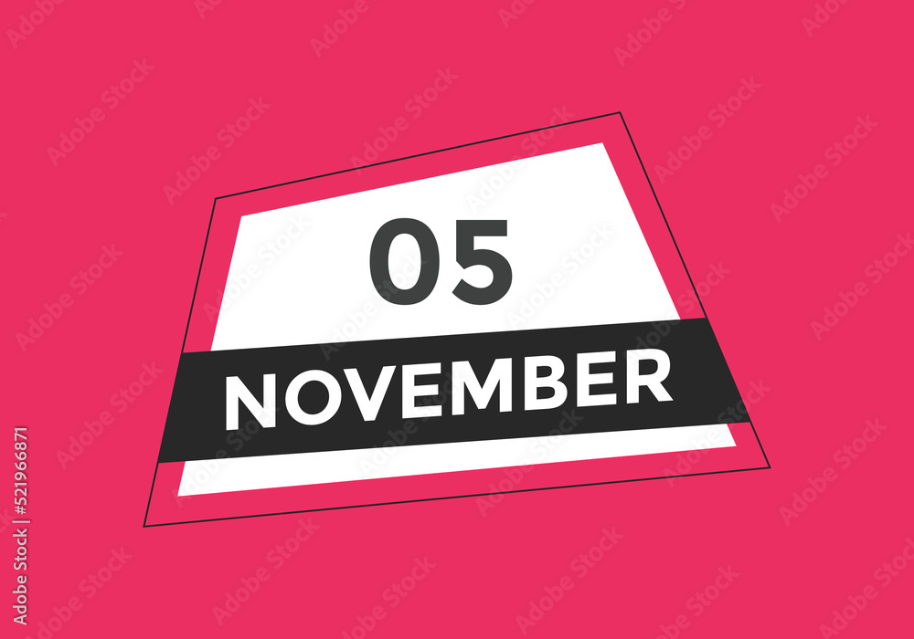 november 5 calendar reminder. 5th november daily calendar icon template. Calendar 5th november icon Design template. Vector illustration
