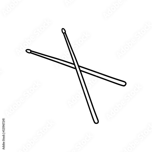 Crossed wooden drumsticks isolated on white background. Musical instrument. Vector hand-drawn illustration in doodle style. Perfect for cards, decorations, logo.