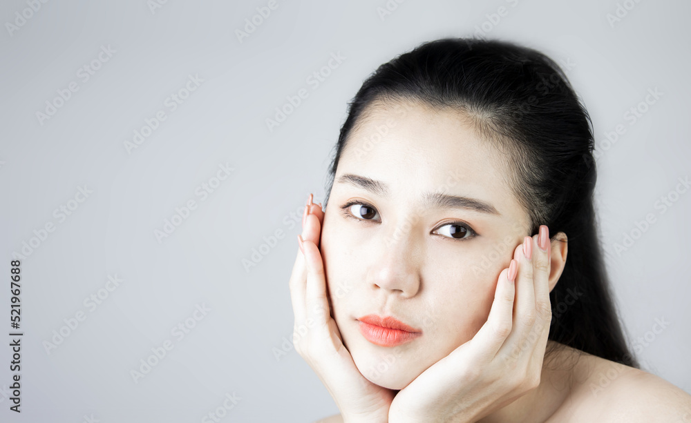 Portrait of Asian woman with a beautiful face and fresh skin. Smooth and natural lip color lipstick with bright eyes. Cute models natural makeup and sparkling eyes, facials, makeup, beauty and spa. Portrait of Asian woman with a beautiful face and fresh skin. Smooth and natural lip color lipstick with bright eyes. Cute models natural makeup and sparkling eyes, facials, makeup, beauty and spa.