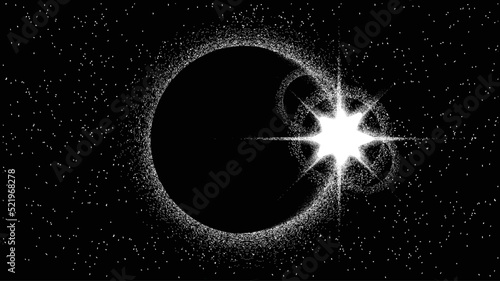 Solar eclipse .Star and moon in space. Futuristic landscape, with noise texture . Night landscape .Vector illustration