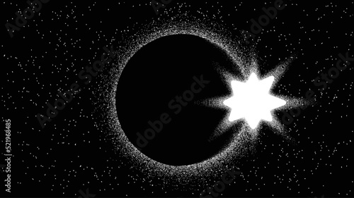Solar eclipse .Star and moon in space. Futuristic landscape, with noise texture . Night landscape .Vector illustration