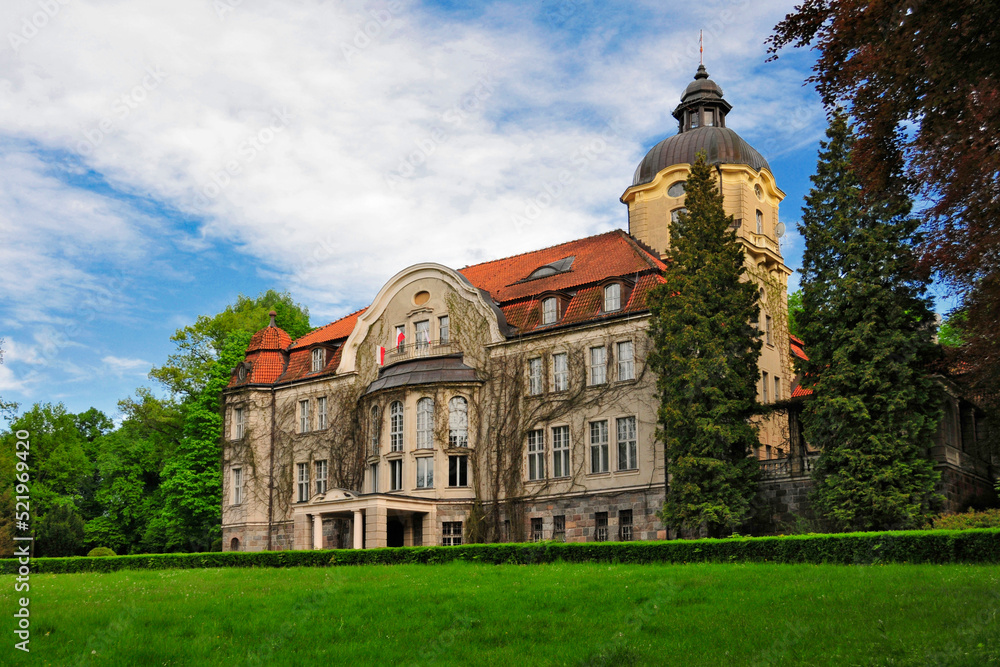 Palace of von Fischer-Lossainen build between 1909 - 1911. Lezany, Warmian-Masurian Voivodeship, Poland.