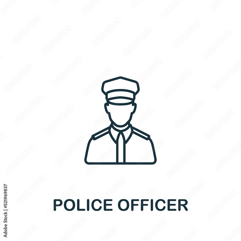 Police Officer icon. Monochrome simple line Crime icon for templates, web design and infographics Police Officer icon. Monochrome simple line Crime icon for templates, web design and infographics
