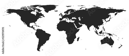 Detailed gray blank silhouette of world map isolated on white background. Vector illustration