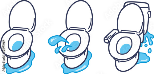 水漏れしているトイレのイラストセット