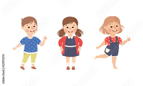 Funny Kids Pointing at Something with Extending Hand and Index Finger Vector Set
