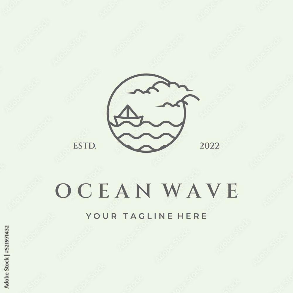 beach wave ocean logo design line art minimalist vintage icon water beach wave ocean logo design line art minimalist vintage icon water