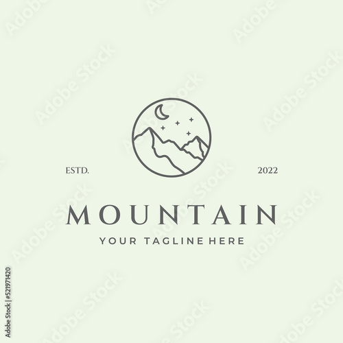 moon mountain logo design line art vector minimalist