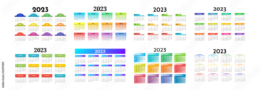 Calendar for 2023 isolated on a white background Calendar for 2023 isolated on a white background