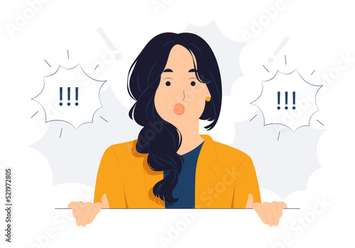 Woman Shocked, Startled, speechless, witness something, cover mouth with hands, looking at you, gasping astounded with revelation, hear stunning gossip concept illustration