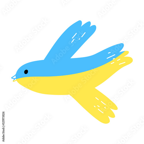 Dove in blue and yellow colors as a symbol of peace in Ukraine. Vector illustration in cartoon flat style