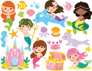 Keuken achterwand Zeemeermin Magische onderwaterwereld met zeemeermin clipart  © ayelet_keshet