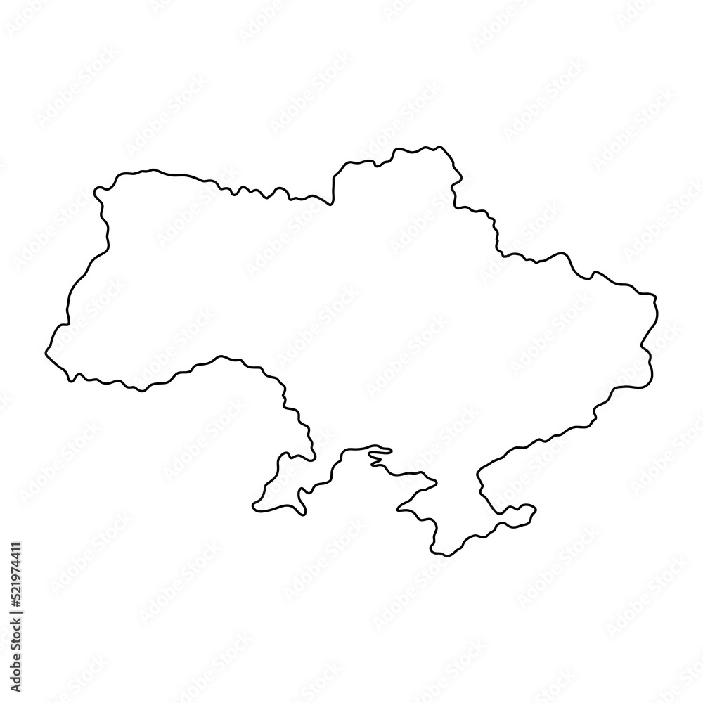 Outline map of Ukraine. Vector illustration of black line drawing map, linear