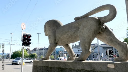 Zurich, Switzerland, the lion statue of the Cantonal Finance headquarter photo