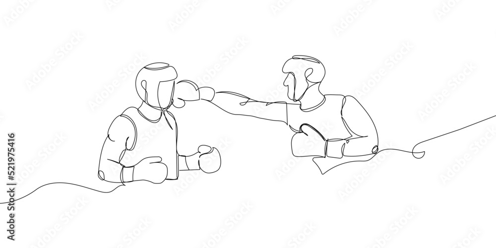 Two boxers in a fight one line art. Continuous line drawing boxing, protective mask, boxing gloves, fight, battle, competition, wrestling, sport. Two boxers in a fight one line art. Continuous line drawing boxing, protective mask, boxing gloves, fight, battle, competition, wrestling, sport.