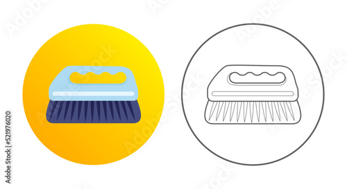 Brush icon. Cleaning equipment, tools and chemistry. Colorful and outlined icon in circle. Vector illustration isolated on white.