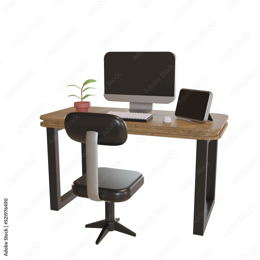 3d Illustration Object icon computer stand office works 3d Illustration Object icon computer stand office works