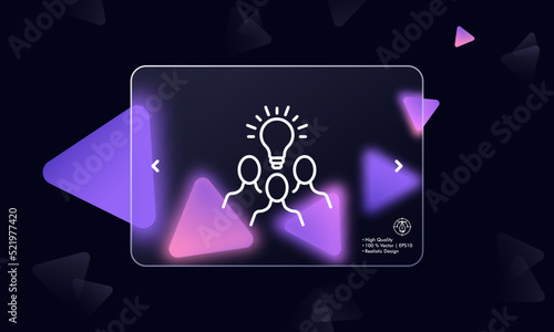 Employees with light bulb line icon. Creative thinking, creativity, solve probles, idea, innovation, education, teamwork, delegate, startup. Business concept. Glassmorphism style. Vector line icon