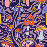 teenage seamless 70s retro mushroom pattern hippie