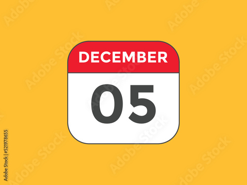 december 5 calendar reminder. 5th december daily calendar icon template. Calendar 5th december icon Design template. Vector illustration
