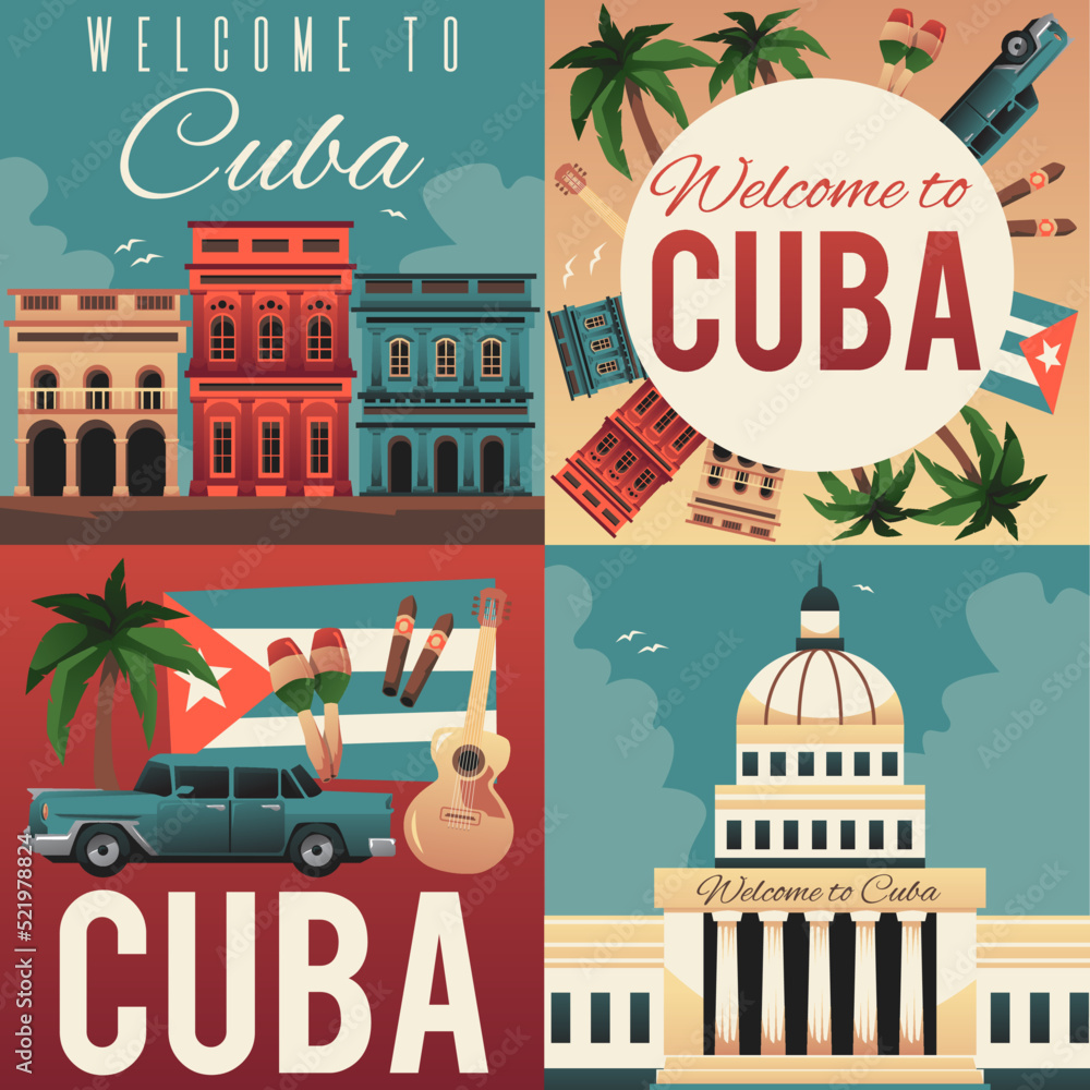 Photography Poster Cuba welcoming posters set with traditional