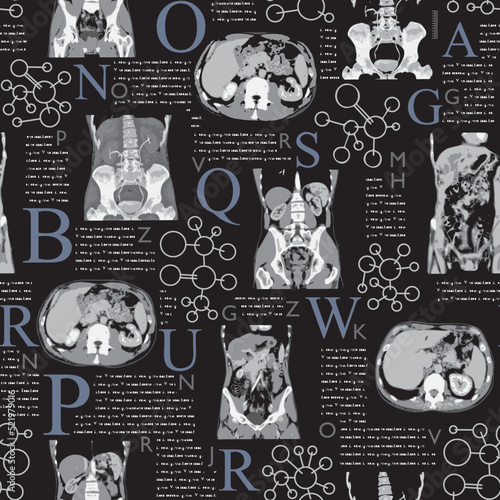 seamless pattern background. vector x-ray of human abdomen with pelvic bone and spine. Medical diagnostics of the digestive system and kidneys