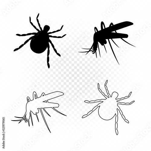 insects mosquito mite silhouette outline set