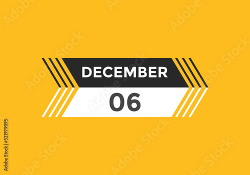 december 6 calendar reminder. 6th december daily calendar icon template. Calendar 6th december icon Design template. Vector illustration
