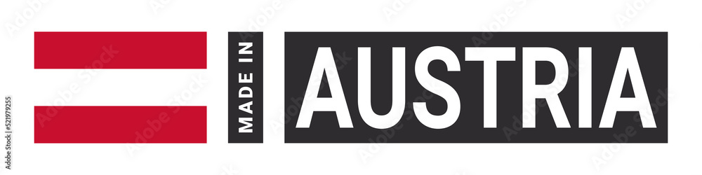 Made in Austria label sign. Product emblem. Flag of the country of manufacture. Vector illustration