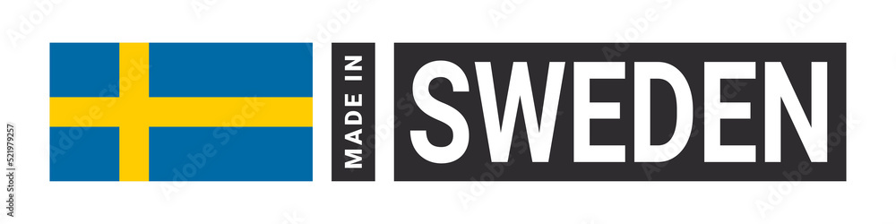 Made in Sweden label sign. Product emblem. Flag of the country of manufacture. Vector illustration Made in Sweden label sign. Product emblem. Flag of the country of manufacture. Vector illustration