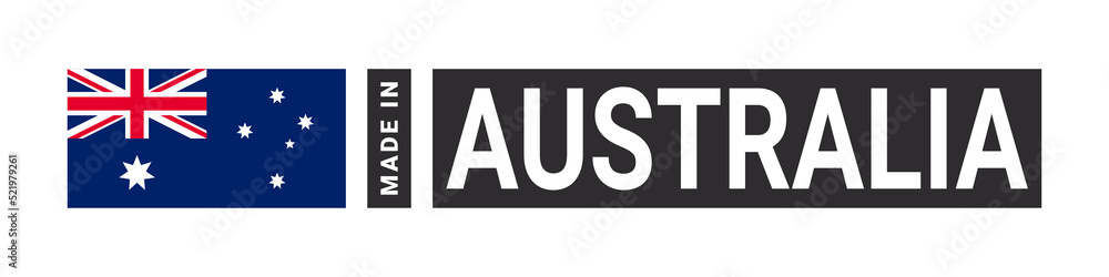 Made in Australia label sign. Product emblem. Flag of the country of manufacture. Vector illustration Made in Australia label sign. Product emblem. Flag of the country of manufacture. Vector illustration