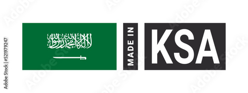 Made in Saudi Arabia label sign. Product emblem. Flag of the country of manufacture. Vector illustration