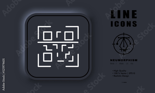 QR code set icon. Goods labeling, scan, scanner, frame, purchase, delivery, label, encrypted information about product. Technology concept. Neomorphism. Vector line icon for Business and Advertising