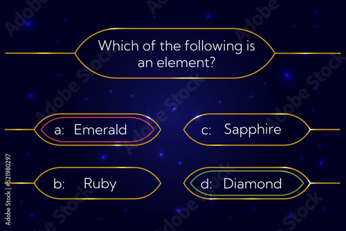 Quiz game questions with test menu with choice answers templates. Quiz game or trivia contest TV show layout with gold number frames. Vector intellectual challenge background with sign of win, lose