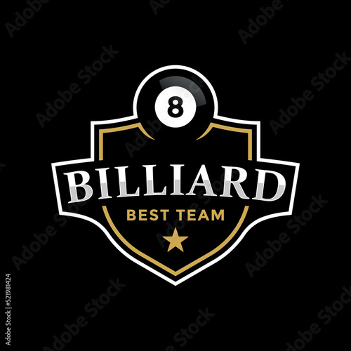 Billiards logo icon design, sports badge template illustration.