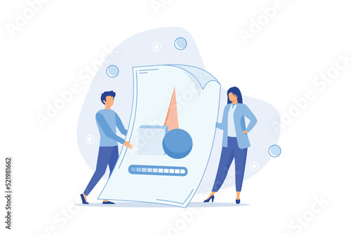 People send files for business. Concept of sharing file, data transfer, transfer of documentation, cloud service, file management, electronic document management. Vector illustration in flat design photo