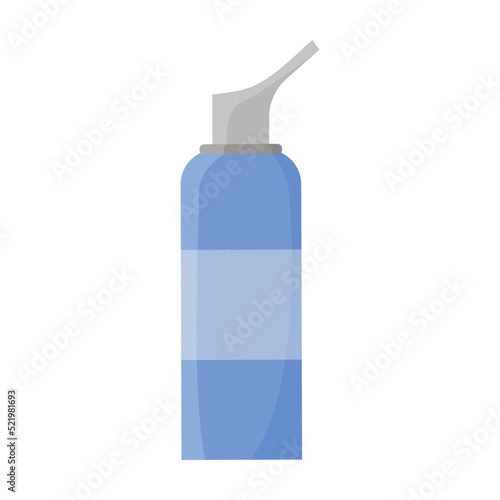 Nasal spray bottle template. Flat sprayer isolated on white background. Pharmacy aerosol for rhinitis treatment. Object vector illustration of medical packaging