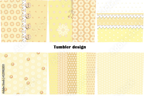 Backgrounds and templates for wrapping 20-oz Tumbler. Sublimation floral pink beige textures with beads and buttons. Boho, retro, country style.
