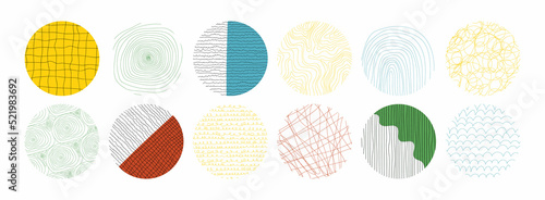 Big set of various highlight covers. Round icons for social media stories. Abstract backgrounds. Various shapes, lines, spots, dots, doodle objects. Hand drawn templates. Perfect for bloggers.