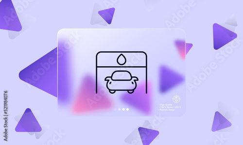 Car wash line icon. Water drop, clean, wipe, cleanser, detergent, seats, vehicle interior, road traffic, cleaning, polishing. Service concept. Glassmorphism style. Vector line icon for Advertising