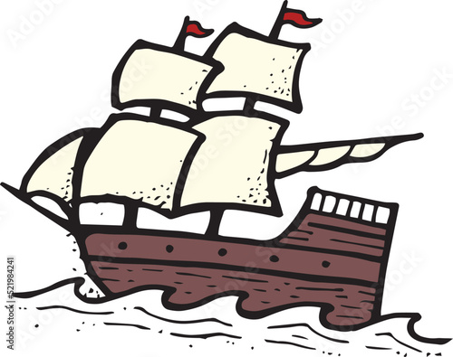 Sailing ship vector drawing color vintage illustration