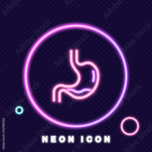 Stomach line icon. Internal organ, gastritis, digest food, gastric juice, treatment, hospital, diagnostics, ulcer, healthy nutrition, gastroenterology. Healthcare concept. Neon glow. Vector line icon