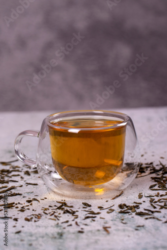 Green tea. Green tea on stone background. Healthy drinks. Herbal tea concept. close up