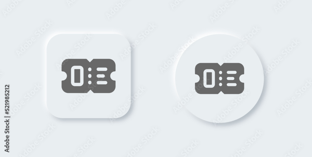 Ticket solid icon in neomorphic design style. Coupon signs vector illustration. Ticket solid icon in neomorphic design style. Coupon signs vector illustration.
