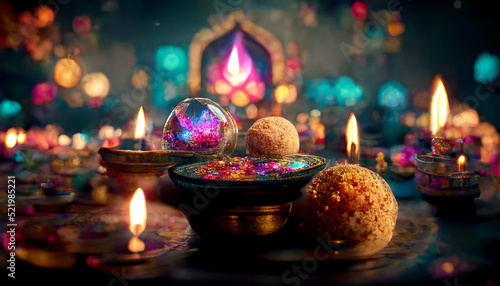 Diwali festival with colorful candles light and bokeh background. © Virtual Art Studio